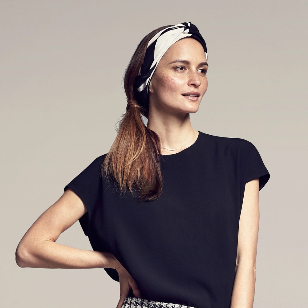 MM Lafleur Black Cap-Sleeve Blouse with Crew Neck